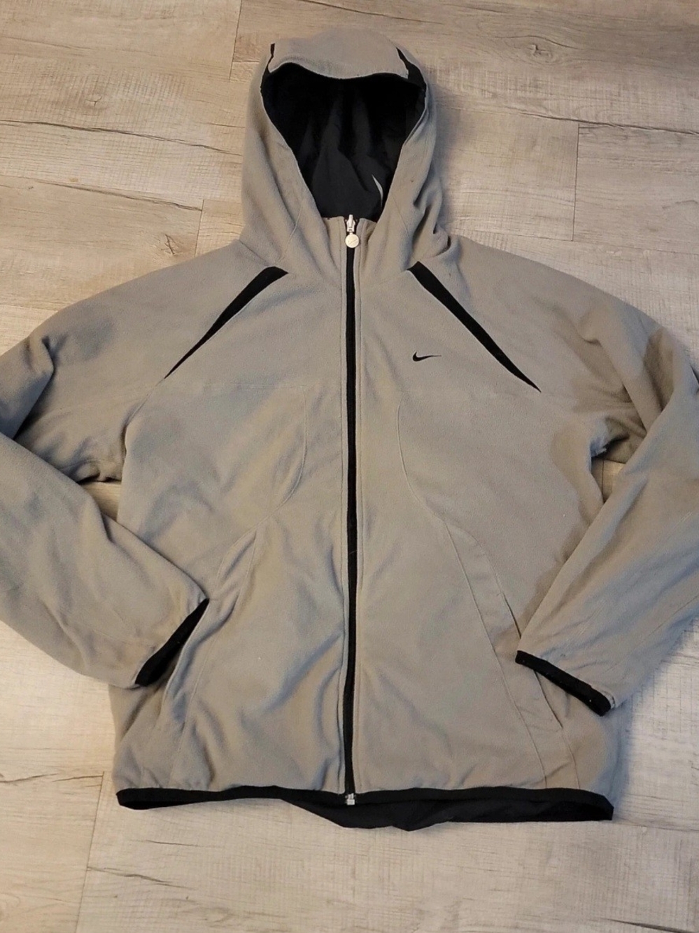 Nike Gray Hooded Performance Fleece Jacket with Black Accents